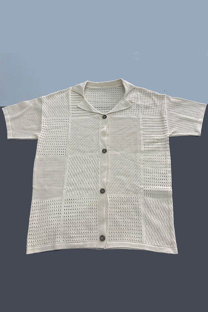 Conjunto informal de dos piezas con cuello vuelto, media manga y abertura en un solo color