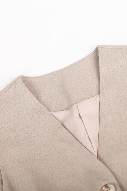Conjunto informal de dos piezas con cuello en V, sin mangas, estilo británico, con hebilla sólida (3 colores)