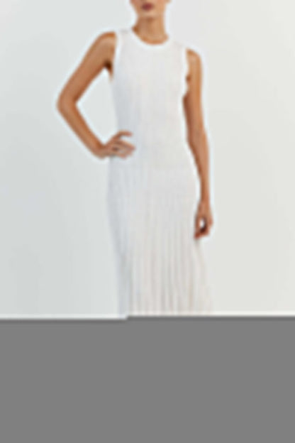 Casual Solid Frenulum O Neck Sleeveless Dresses