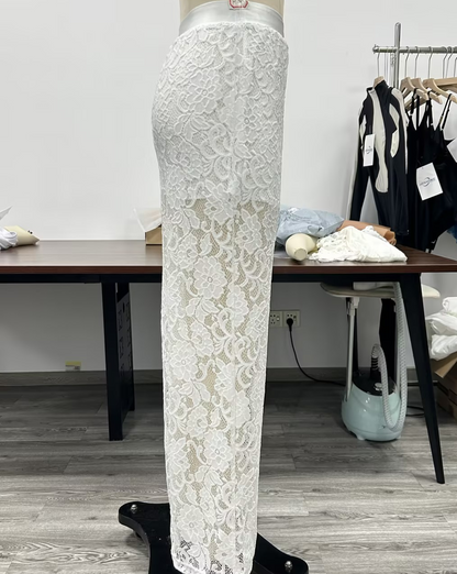 Women’s See-Through White Lace Trousers