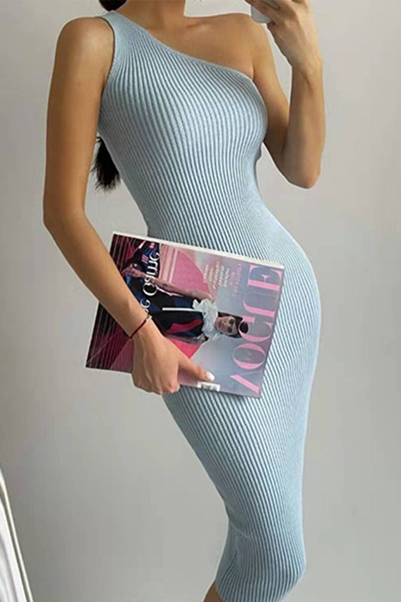 Vestidos sexis de falda cruzada con cuello oblicuo sólido