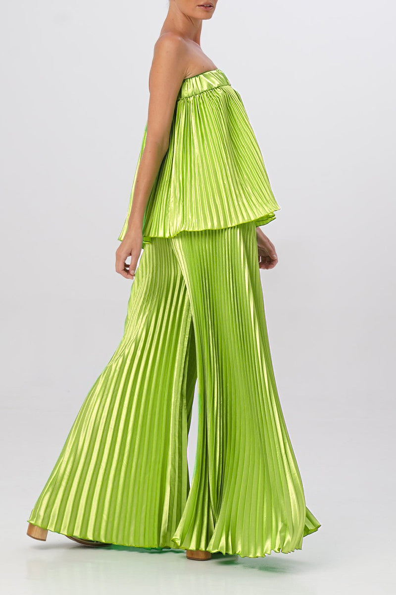Elegante vestido de dos piezas liso plisado sin tirantes y sin mangas