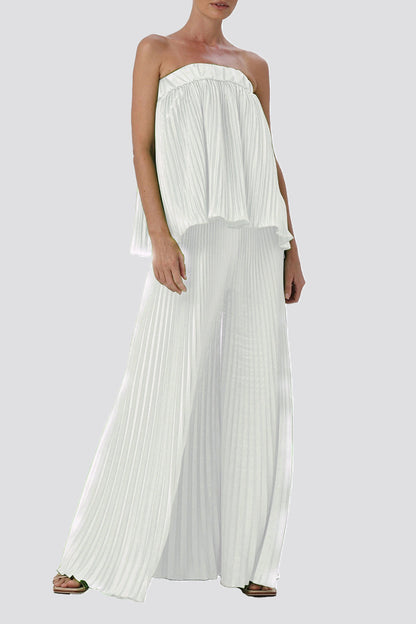 Elegant Solid Pleated Strapless Sleeveless Two Pieces