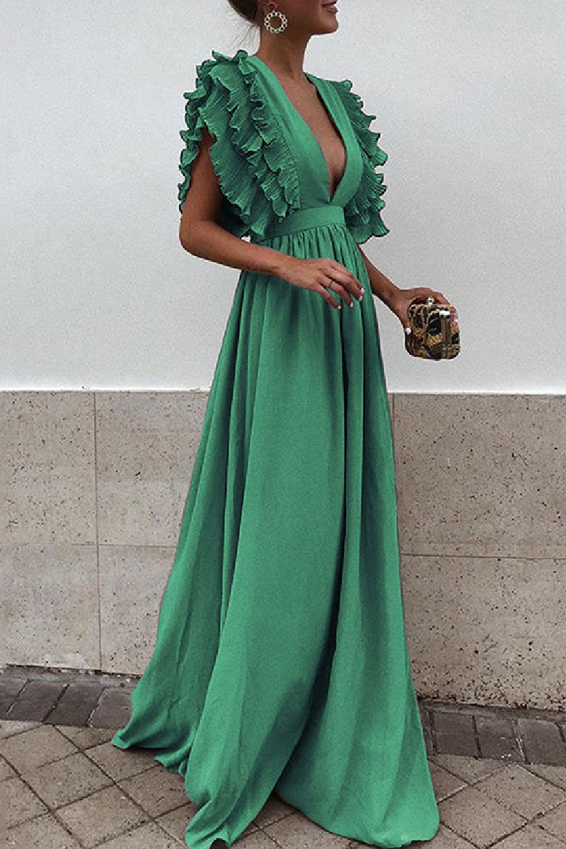 Vestidos casuales largos lisos con escote en V y espalda descubierta (6 colores)