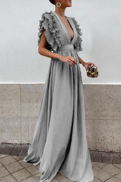 Vestidos casuales largos lisos con escote en V y espalda descubierta (6 colores)