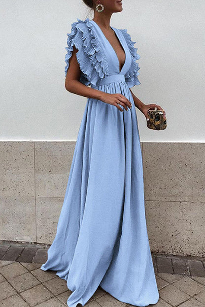 Vestidos casuales largos lisos con escote en V y espalda descubierta (6 colores)