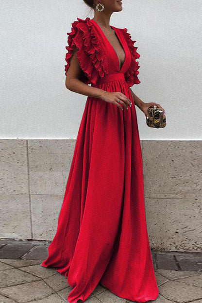 Vestidos casuales largos lisos con escote en V y espalda descubierta (6 colores)