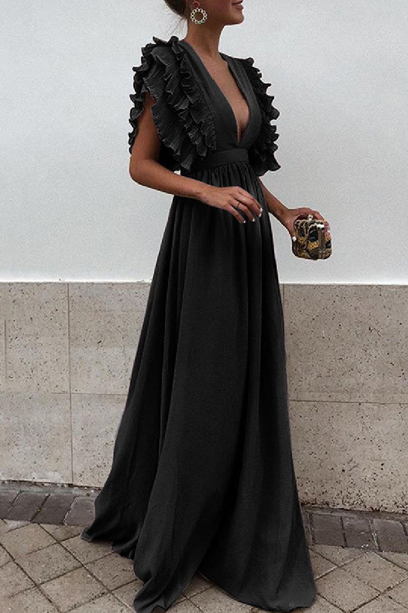 Vestidos casuales largos lisos con escote en V y espalda descubierta (6 colores)