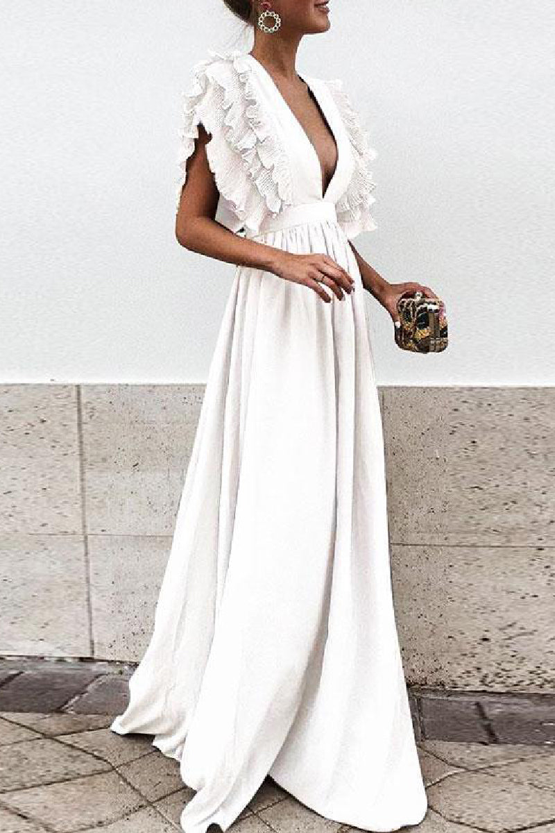 Vestidos casuales largos lisos con escote en V y espalda descubierta (6 colores)