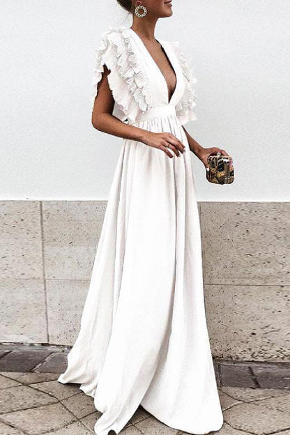 Vestidos casuales largos lisos con escote en V y espalda descubierta (6 colores)