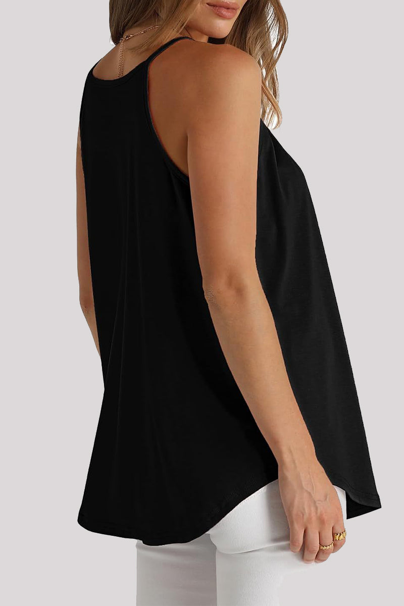 Tops casuales sencillos de cuello redondo con pliegues sólidos