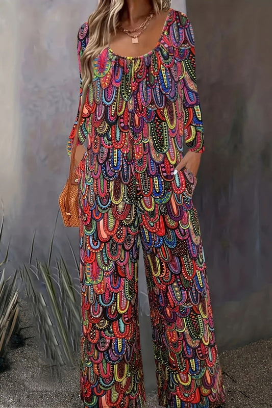 Monos casuales básicos con cuello en U y estampado regular