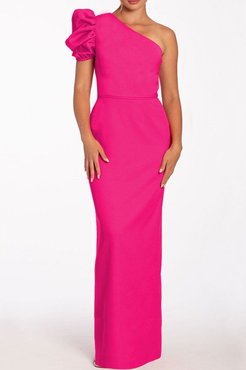 Vestidos largos casuales de cuello oblicuo, sin espalda y lisos