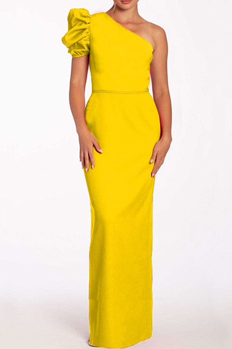 Vestidos largos casuales de cuello oblicuo, sin espalda y lisos