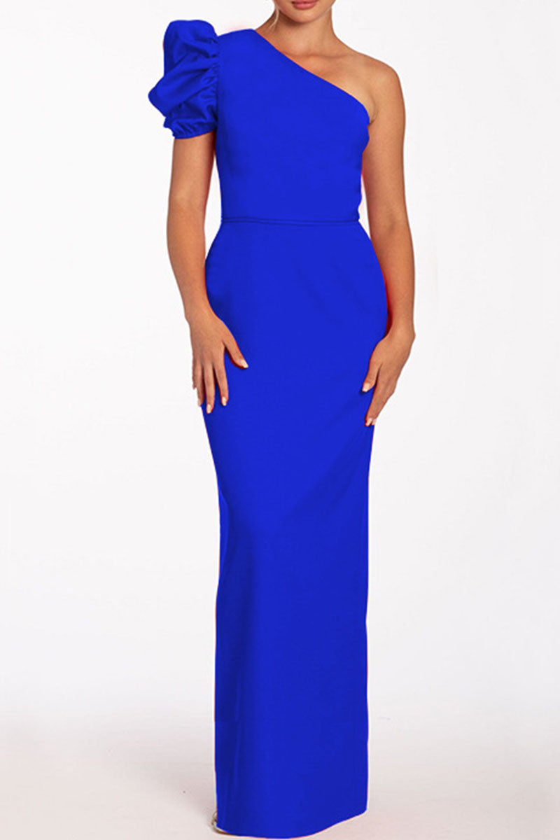 Vestidos largos casuales de cuello oblicuo, sin espalda y lisos