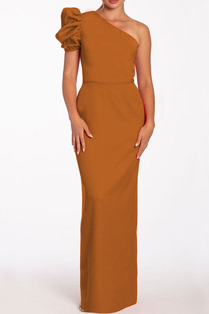 Vestidos largos casuales de cuello oblicuo, sin espalda y lisos