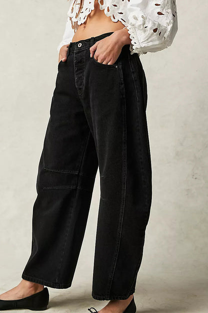 Vaqueros holgados de estilo urbano, estilo casual, de color liso (sin cinturón)