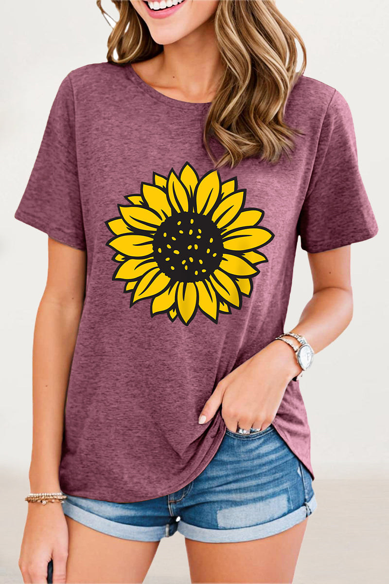 Casual Print Flowers O Neck T-Shirts