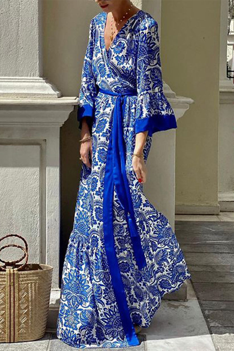 Vestidos bohemios vintage con estampado floral y escote en V