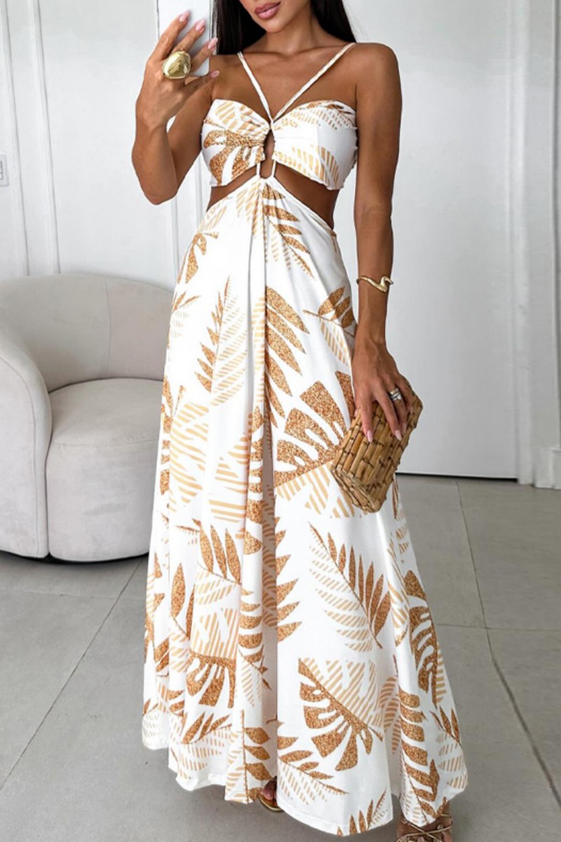 Vestidos largos sexis informales con tirantes finos, sin espalda y estampados