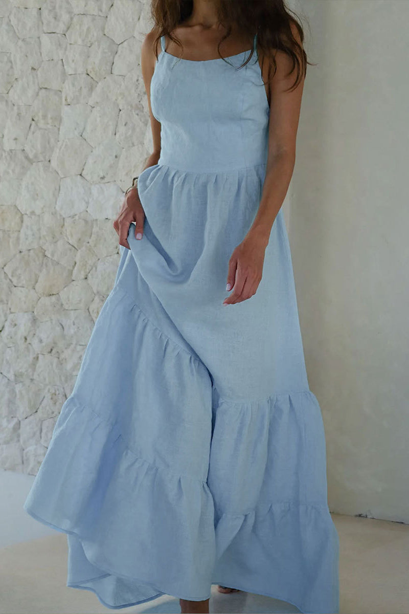 Vestidos sexis de vacaciones con falda pastel, escote en U, espalda descubierta y frenillo liso