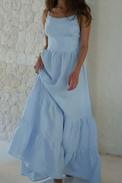 Vestidos sexis de vacaciones con falda pastel, escote en U, espalda descubierta y frenillo liso