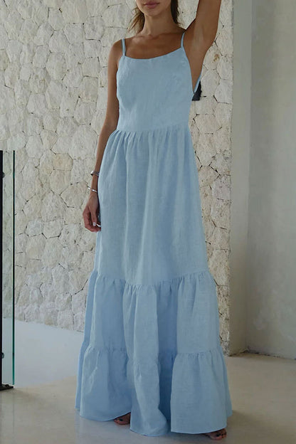 Vestidos sexis de vacaciones con falda pastel, escote en U, espalda descubierta y frenillo liso