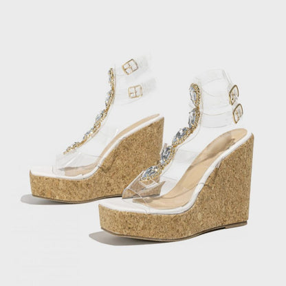 Casual Patchwork Rhinestone Square Out Door Wedges Shoes (Heel Height 4.57in)