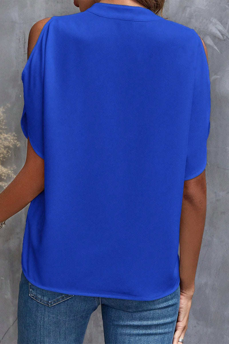 Blusas casuales de cuello en V con patchwork liso (10 colores)