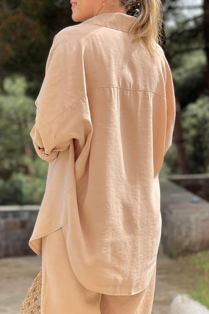 Conjunto informal de dos piezas con cuello vuelto, manga larga y bolsillos sólidos (3 colores)