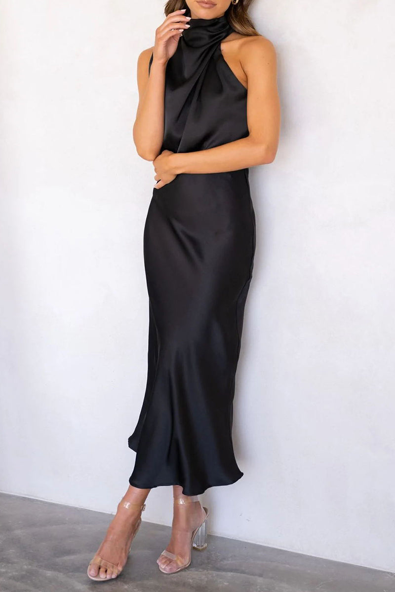 Elegant Solid Fold Turtleneck One Step Skirt Dresses(5 Colors)