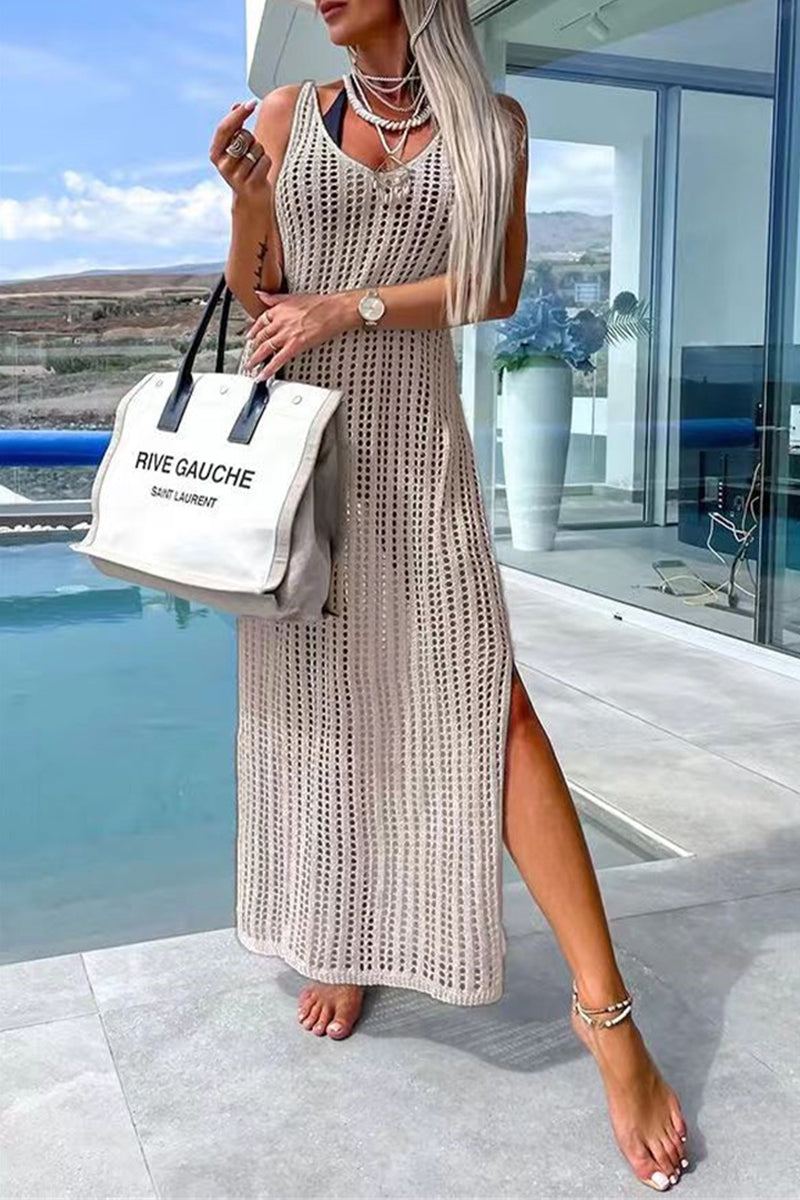 Traje de baño sexy de vacaciones, liso, con abertura y hueco (5 colores)