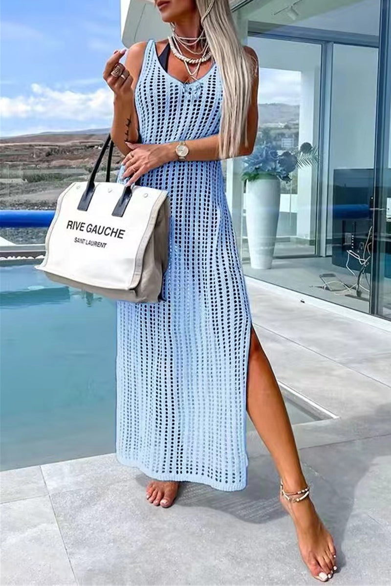 Traje de baño sexy de vacaciones, liso, con abertura y hueco (5 colores)