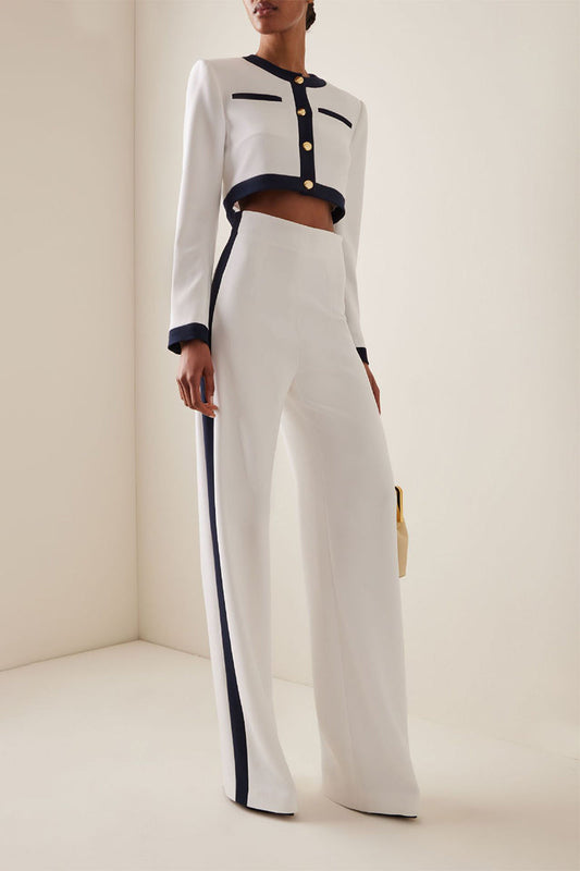 Conjunto de dos piezas con cuello redondo, manga larga y rayas de estilo británico (6 colores)