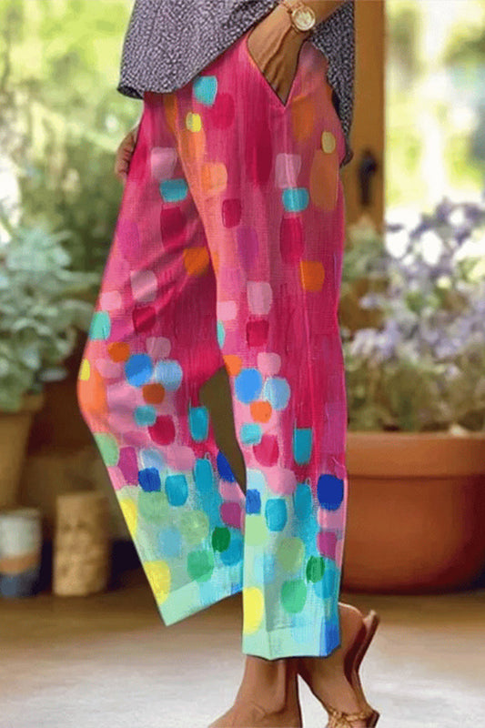Pantalones casuales de patchwork floral, sueltos, de cintura media, rectos, con estampado completo (6 colores)
