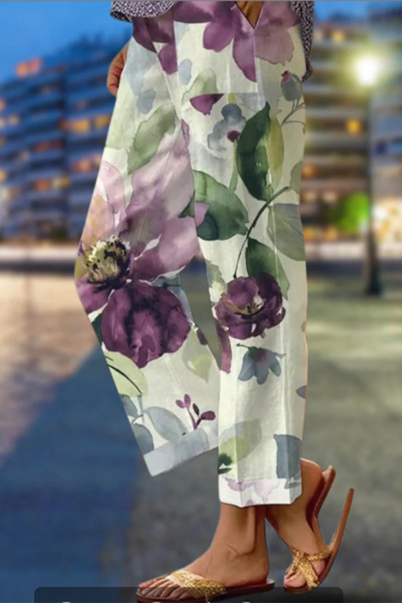 Pantalones casuales de patchwork floral, sueltos, de cintura media, rectos, con estampado completo (6 colores)