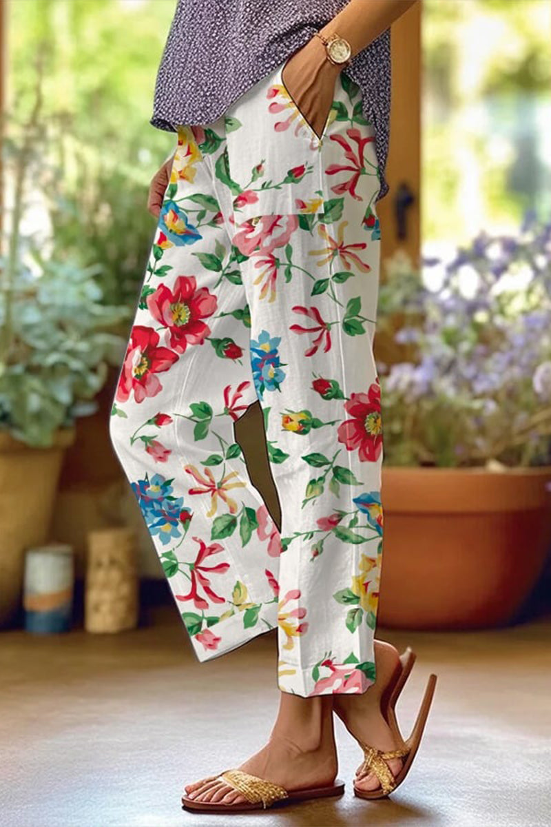 Pantalones casuales de patchwork floral, sueltos, de cintura media, rectos, con estampado completo (6 colores)