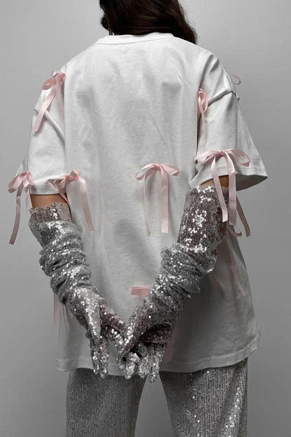 Camisetas lisas de cuello redondo con lazo para uso diario