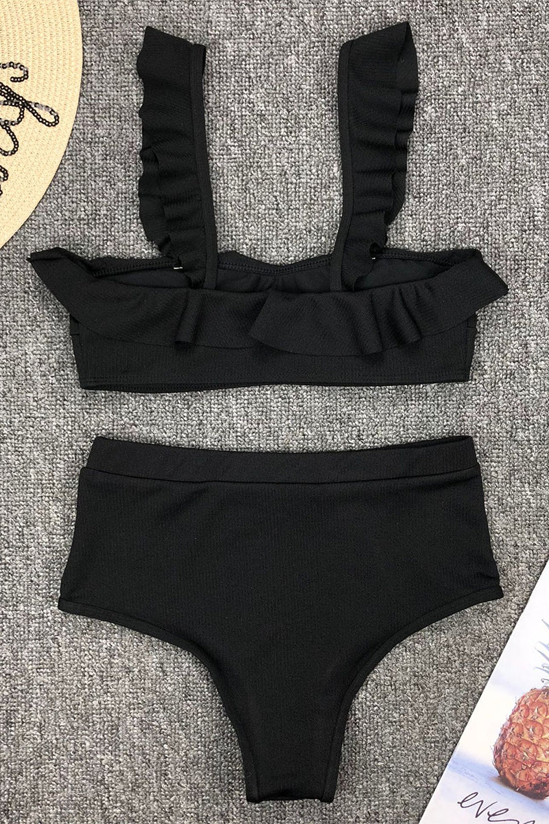 Traje de baño sexy de vacaciones con volantes sólidos (3 colores)