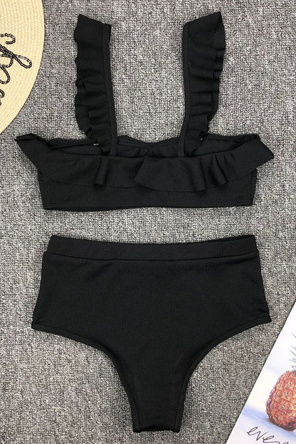 Traje de baño sexy de vacaciones con volantes sólidos (3 colores)
