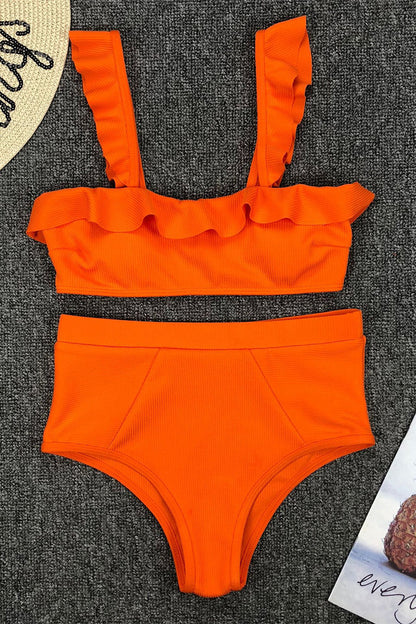 Traje de baño sexy de vacaciones con volantes sólidos (3 colores)