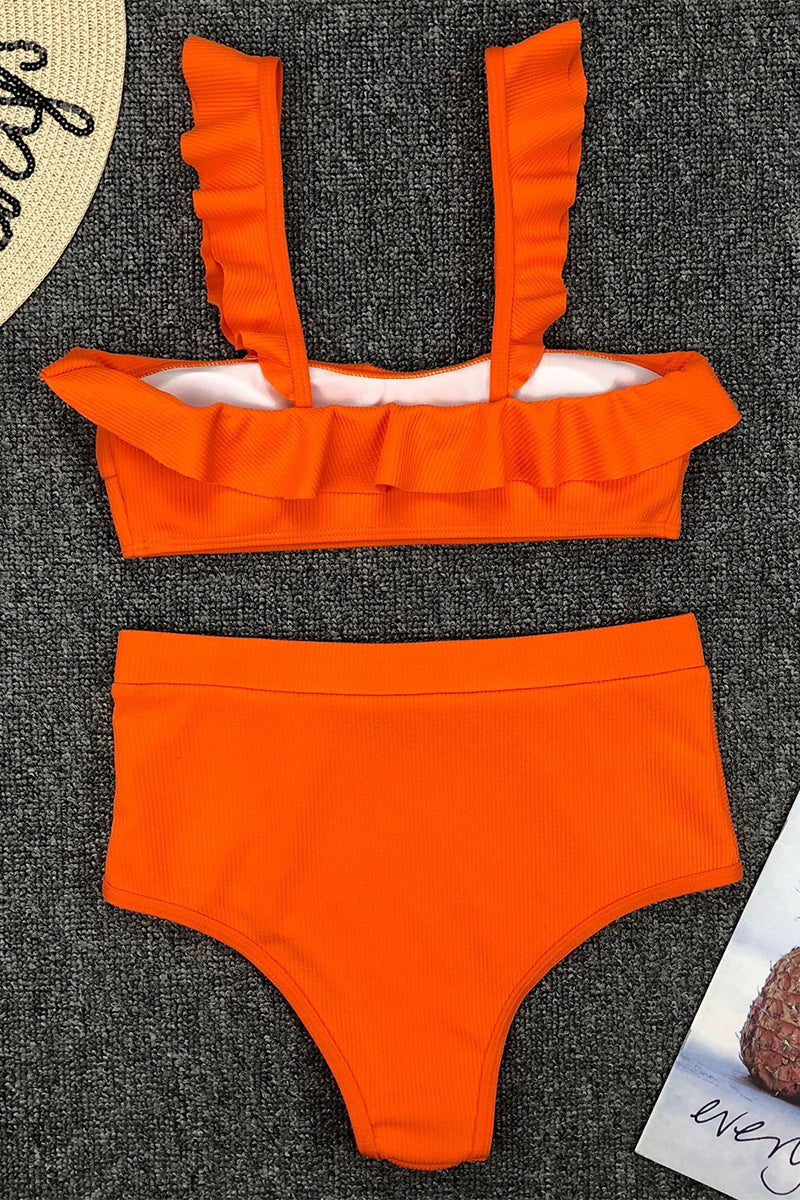 Traje de baño sexy de vacaciones con volantes sólidos (3 colores)