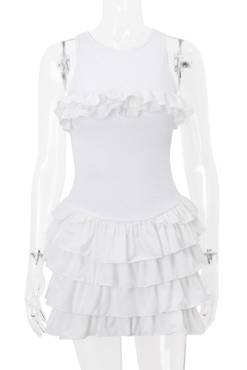 Vestido sexy de fiesta con escote en V, tirantes finos y espalda descubierta, con volantes y falda pastel