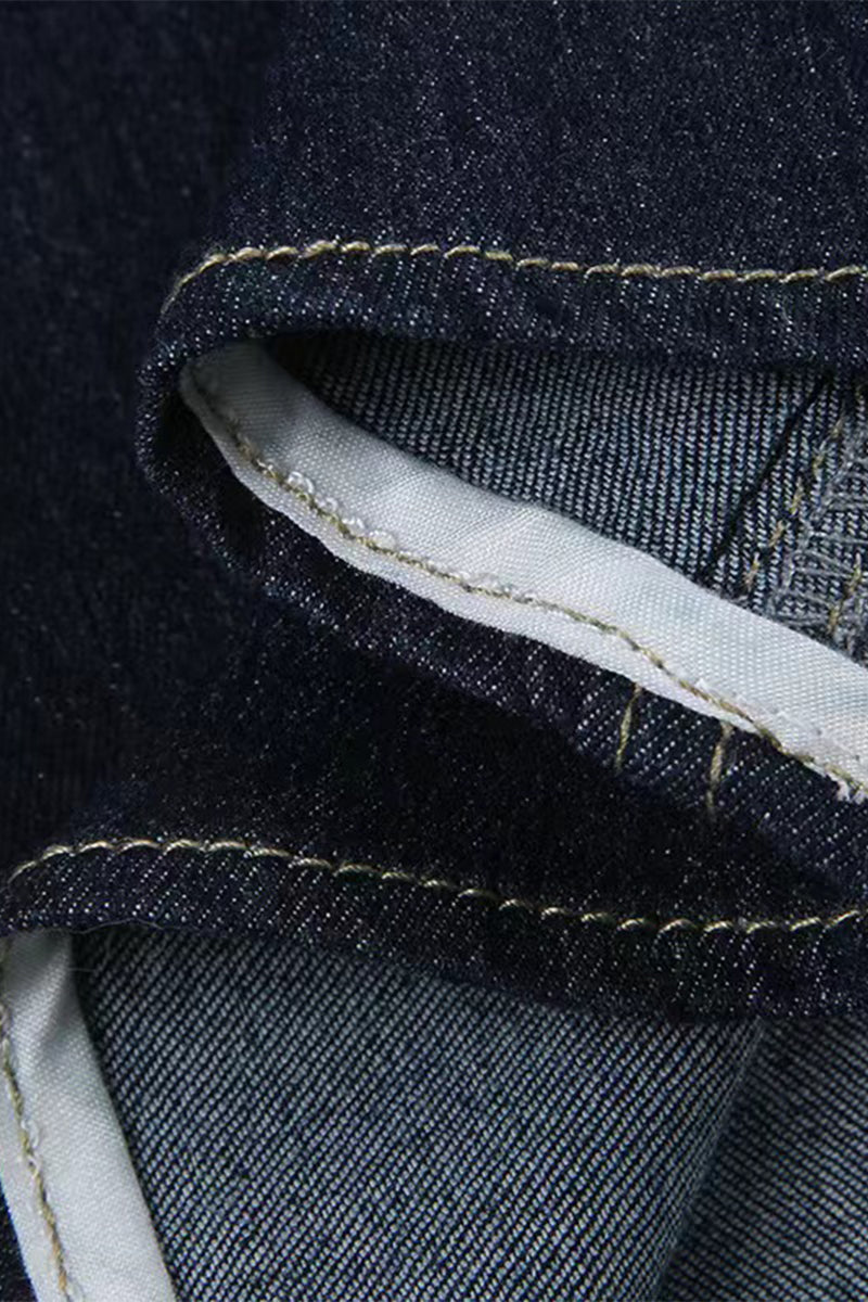 Chaqueta vaquera informal de corte regular, sin mangas, con cuello en V, botones y bolsillos lisos