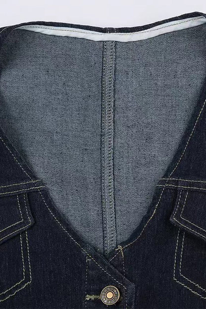 Chaqueta vaquera informal de corte regular, sin mangas, con cuello en V, botones y bolsillos lisos