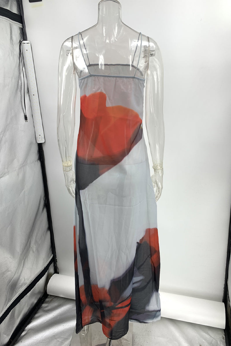 Vestidos sexis con estampado de flores y patchwork, transparentes, con cuello cuadrado y tirantes