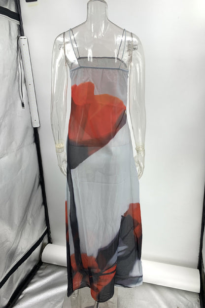 Vestidos sexis con estampado de flores y patchwork, transparentes, con cuello cuadrado y tirantes