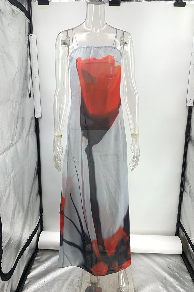 Vestidos sexis con estampado de flores y patchwork, transparentes, con cuello cuadrado y tirantes