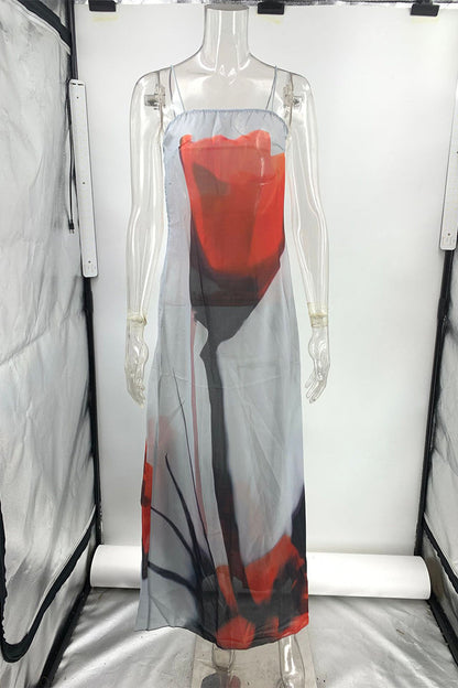 Vestidos sexis con estampado de flores y patchwork, transparentes, con cuello cuadrado y tirantes