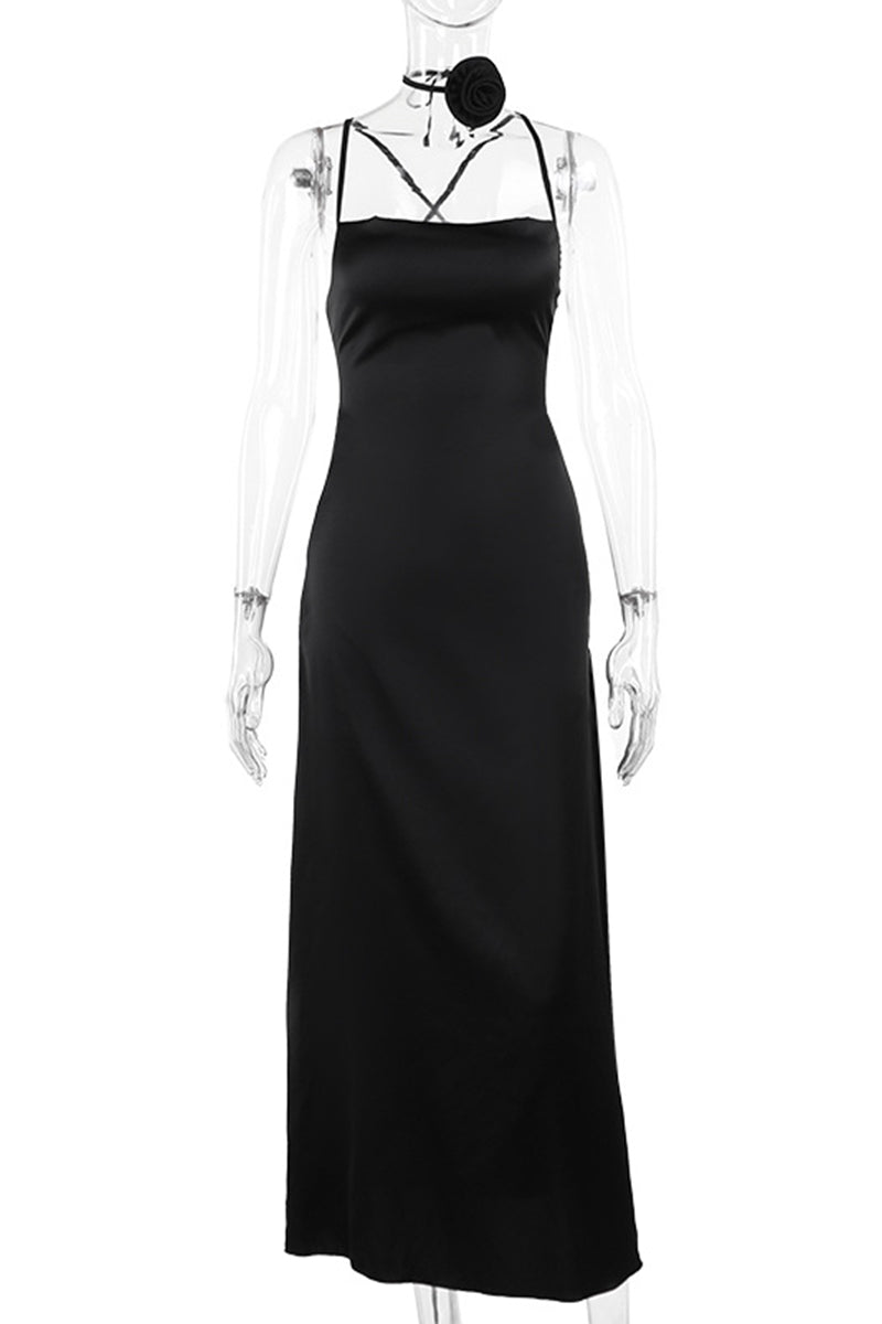 Vestidos elegantes y dulces con falda de un solo paso, con flores, escote en U y espalda descubierta.